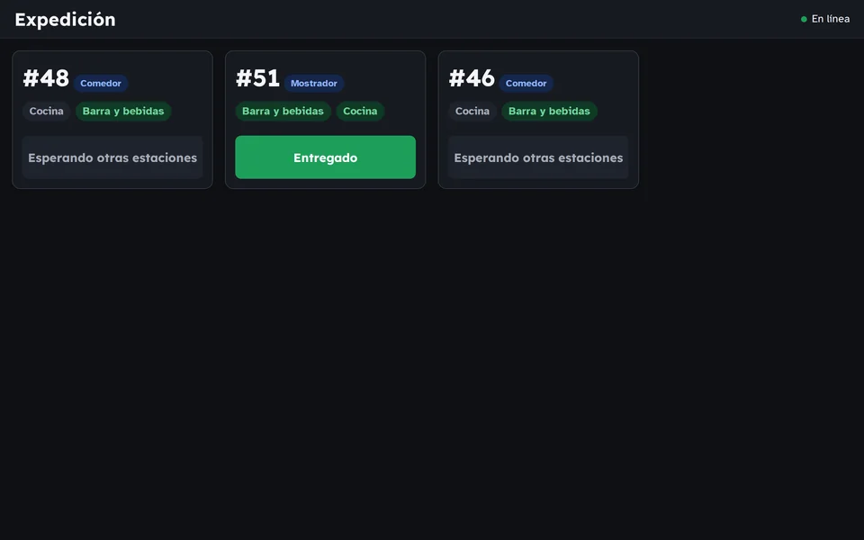 Pantalla de expedición con rondas que esperan otras estaciones y una ronda lista para entregar